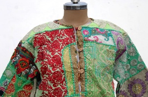 Khambadiya New Fashion Vintage Style Embroidered Cotton <b>Quilted</b> Banjara <b>Jacket</b> Floral <b>Pattern</b> Breathable Eco-Friendly Women - Product Image 3