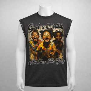 Chaleco personalizado para hombre, camiseta sin mangas con estampado gráfico, de algodón desgastado y rasgado. - Product Image 6