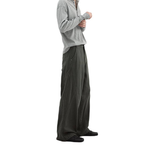Two Tone Contrast <b>Patterned</b> <b>Trousers</b> <b>Men</b> Multi Pleat Front Wide Leg Extra Durable Woven Cotton Pants Box - Product Image 4