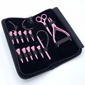 Wholesale Baby Pink Micro-<b>bead</b> Hair <b>Extension</b> Tools Kit Stainless Steel Professional Two Holes Pliers,Clips With Custom Case - Product Image 1