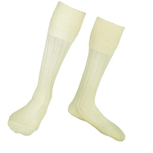 <b>Knee</b> <b>High</b> Cream Wool <b>Socks</b> for Scottish Kilt Highland Dress Parade Use Made in Pakistan - Product Image 1