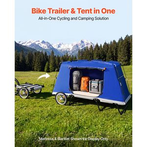 Rimorchio per Bicicletta con Tenda, Carico Statico 300 Libbre, Carrello Pieghevole per Bicicletta, Ruote da 16 Pollici, Rivestimento PU2000, Telaio in Acciaio al Carbonio - Product Image 2