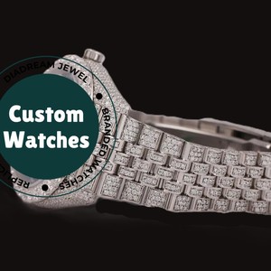 Reloj Personalizable con Esfera Negra y Caja Redonda, con Diamantes Moissanite, Resistente al Agua, para Hombre, Ideal para Regalo y Fiestas, Disponible a Buen Precio - Product Image 1