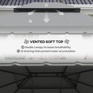 Gazebo da Esterno 10x13 Grigio con Tettoia, Pergola per Patio con Telaio in Alluminio, Doppio Tetto, Rete e Tende - Product Image 5