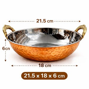 Wok de cobre martillado con asas de latón |   Olla para Servir de Acero Inoxidable para Interiores |   Servicio Tradicional Indio de Handi / Curry - Product Image 1