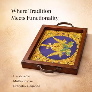 Prime Quality Handle Wooden Serving Tray Parrot Design Rectangular Shaped Elegant Decorative Design for Hotels and Cafe - Product Image 5