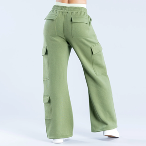 Men's Olive Green Fleece Sweatpants Elastic Waist Multiple Pockets Casual Autumn Wear - Product Image 5