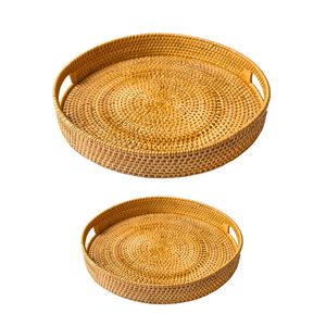 Round Wicker RATTAN <b>BASKET</b> / <b>TRAY</b> Rattan <b>Tray</b> Natural Organizer <b>Tray</b> for Shelves and Countertops - Product Image 1