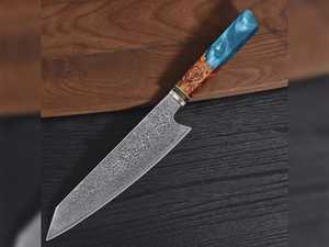 Cuchillo de Chef de Acero de Damasco con Hoja de Punta Caída y Mango de Madera, Cuchillo de Cocina Profesional con Borde Afilado como una Navaja, Herramienta de Corte Duradera, 2 Hojas - Product Image 6