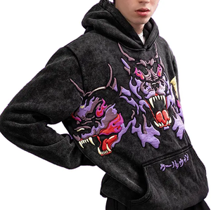 Sudadera con Capucha de Invierno, Corte Regular, Lavado Ácido Personalizado, con Estampado Gráfico Frontal |   Sudadera Transpirable de Felpa de Algodón Grueso de 370 g/m² para Hombre - Product Image 4