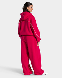 2026 Trending Winter <b>Women's</b> Dark Pink Hoodie <b>Jogger</b> Set Premium Quality 100% Cotton <b>Knit</b> Tracksuit Contrast Piping Two Piece - Product Image 2