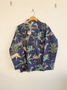 Conjunto de Pijama de Manga Larga con Estampado Tropical Floral para Mujer, Cuello Camisero, 100% Algodón Tejido, Casual, Verano, Suave, con Botones - Product Image 3