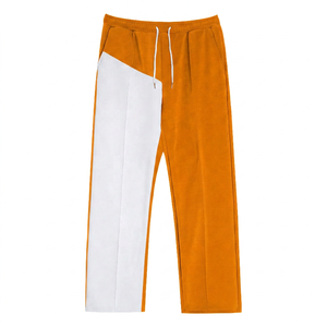 Pantalon de survêtement pour homme, bleu et blanc, à blocs de couleur, taille élastique avec cordon de serrage, décontracté, tricoté, léger, pour l'été - Product Image 2