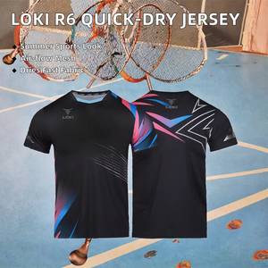 เสื้อยืดเล่นเทเบิลเทนนิสแบดมินตัน โลกี้ โฮลเซลล์ R6 แห้งเร็ว ระบายอากาศดี แขนสั้น สำหรับฤดูร้อน ยูนิเซ็กส์ คอวี ผ้าสแปนเด็กซ์ตาข่าย - Product Image 6