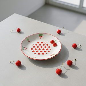 Assiette de table en porcelaine fine de qualité supérieure 3460986A-25 NOUVELLE, motif Poinsétie et pois estampés - Product Image 5