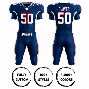 Ensemble Maillot et Pantalon de Football Américain Personnalisé par Sublimation pour Homme – Anti-humidité, Coupe Ajustée, Manches Courtes, Bleu et Blanc - Product Image 5