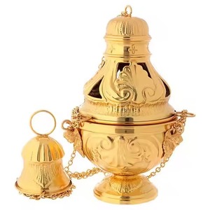 Thurible in Gold Plated Brass Censer Modern Design High Quality Incense <b>Burner</b> With Golden Hanging Chain <b>Burners</b> <b>For</b> Incense - Product Image 4