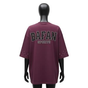 Camiseta Oversize para Mujer, Tela de Jersey de Algodón, Corte Holgado, Color Granate, con Pedrería, Logotipo Personalizado, Camisetas Oversize de Algodón para Mujer - Product Image 2