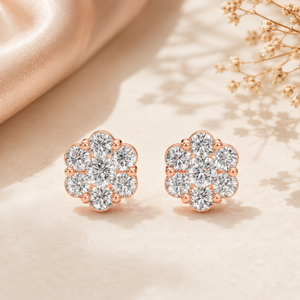 Flower Design <b>Earrings</b> Luxury Bridal Engagement <b>Wedding</b> Anniversary Gift D E VVS Lab Grown Diamond Cluster Studs <b>Silver</b> Plated - Product Image 5