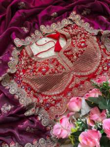 Sari en soie premium avec broderie multi-sequins sur toute la surface, bordure inspirée de Sabyasachi, et chemisier contrastant lourd. - Product Image 5