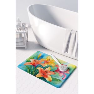 Alfombra de baño antifatiga de espuma viscoelástica con lirios de acuarela, Alfombra de cocina lavable a máquina o cojín cómodo para uso en baño o cocina - Product Image 3