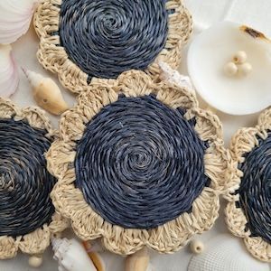 Sous-verre décoratif en rotin et raphia, fait main, en fibres naturelles, accessoire de table pour la salle à manger, les mariages et la décoration intérieure - Product Image 5