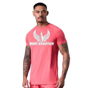 Camiseta con estampado gráfico rosa coral para hombre, cuello redondo, manga corta, atlética, para gimnasio, entrenamiento, ropa deportiva informal, ropa deportiva - Product Image 1