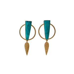 Vintage Gold Plated Asscher Cut Turquoise Stone Stud Earrings - Product Image 2