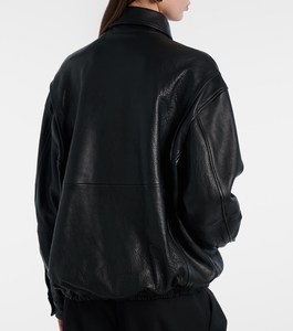 Veste universitaire en cuir noir pour femme, coupe oversize style boyfriend, col mandarin, fermeture éclair, doublure en coton, style vintage, automne-hiver - Product Image 5
