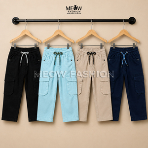 Pantalon cargo en sergé pour garçons, couleur unie, taille à cordon de serrage, léger, décontracté, avec poches plaquées, longueur complète, respirant - Product Image 3