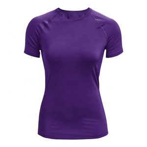 Camiseta de Manga Corta para Mujer, Color Morado Sólido, Cuello Redondo, Corte Ajustado, Secado Rápido, Tejido de Punto, Informal, para Primavera/Verano, para Hacer Ejercicio - Product Image 1