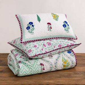 Indian Boho Floral Block Print 100% Cotton Comforter <b>Set</b> Multicolour <b>Hand</b> Block Printed Light Soft Wrinkle Free All Season Home - Product Image 1