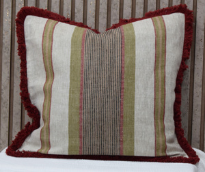 Classic Stripe 100% Pure Linen <b>Cushion</b> <b>Cover</b> with Fringe Edge Throw Pillow Case OEM ODM Supplier Manufacturer Custom Made - Product Image 2