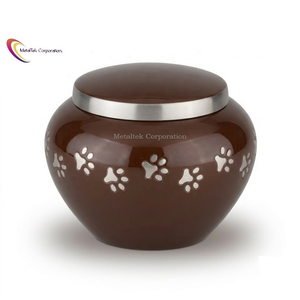 Urna Funeraria Premium de Metal Marrón con Huellas de Patas, Modelo New Odyssey, Elegante, Duradera y con Tapa Segura, Recuerdo Conmemorativo para Cenizas de Perros y Gatos - Product Image 1