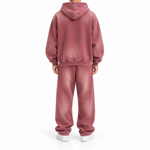 Ensemble sweat à capuche et pantalon de survêtement délavé pour homme, violet uni, coupe ample, survêtement 2 pièces, streetwear décontracté - Product Image 2