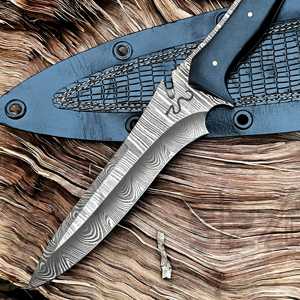 มีดทำมือ RE4 Jack Krauser ขนาด 8 นิ้ว เหล็กดามัสกัส ใบมีดแบบ Fixed Blade ด้ามจับแบบ Full Tang สำหรับล่าสัตว์ ตั้งแคมป์ และเอาตัวรอด พร้อมซองหนัง - Product Image 6