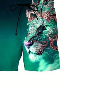 ชุดเสื้อยืดลายสิงโตและกางเกงขาสั้นสีเขียวสำหรับผู้ชาย สไตล์สตรีทแวร์ ชุดสองชิ้น ผ้าโพลีเอสเตอร์ ออกแบบเองได้ - Product Image 6