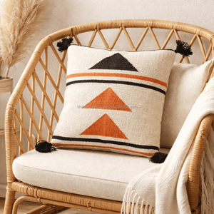 Handcrafted Kilim Pillow Cover Turkish Cotton Pillow with Tassel Triangle Pattern Kilim Decor Indian Handmade Kilim Pilowslip - Product Image 4
