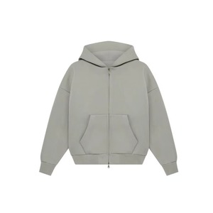 Men's Oversized Hooded Zip-Up Sweatshirt Solid Light Gray Cotton French Terry Casual Autumn Fit Regular Length Hoodies Men - Product Image 2