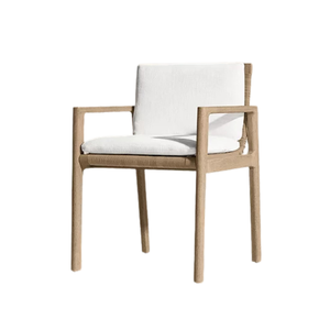 Modern Coastal Outdoor Dining Chair Solid Teak Wood Woven Rattan Backrest Soft Cushion Durable for Garden Patio Furniture - Product Image 1