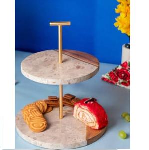 Soporte de Pastel de 2 Niveles de Mármol y Madera para Fiestas de Boda, Cumpleaños, Celebraciones, Accesorios de Mesa, Exhibidor de Dulces para Hoteles - Product Image 1