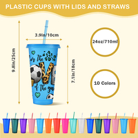Gobelet en plastique PP réutilisable de 24 oz avec couvercles et pailles, personnalisé pour les fêtes, écologique, sans BPA, de qualité alimentaire, avec paillettes, vente en gros