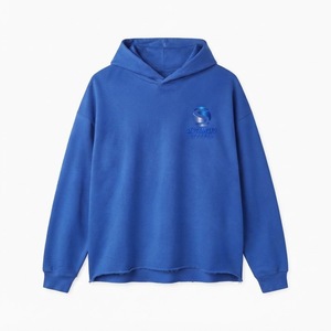 Sudadera con capucha corta de forro polar grueso de invierno, estilo vintage, bordada, sin cordones, con parche desgastado, unisex, con bajo sin rematar y lavado ácido - Product Image 1