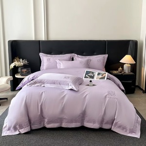 Ensemble de housse de couette légère 400TC brodée beige uni 3 pièces pour la maison - Product Image 6