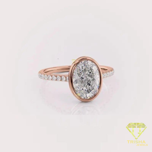 Bezel <b>Set</b> Oval Diamond Engagement <b>Ring</b> Gold Plated Wedding Jewelry - Product Image 2