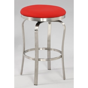 Modern Backless <b>Adjustable</b> Counter <b>Stool</b> 26-Inch <b>Height</b> Stainless Steel Frame Upholstered Faux Leather Seat Contemporary Bar - Product Image 2