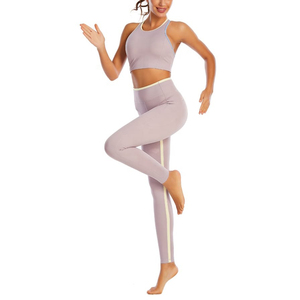 Women Yoga Set Sportswear 2 Piece Seamless <b>Crop</b> <b>Top</b> High Waist Leggings Full Length Solid Gray Racerback Sleeveless Workout Wear - Product Image 5