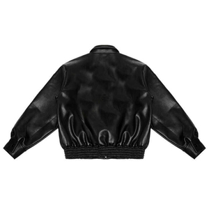 Men's Yellow PU Bomber <b>Jacket</b> Turn-Down Collar Casual <b>Short</b> <b>Sleeve</b> Solid Color Button Closure Autumn Wear - Product Image 4