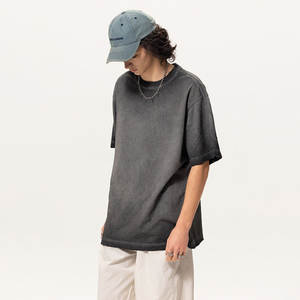 Camiseta de Gran Tamaño para Hombre, Estilo Hip Hop, 100% Algodón, Lavado Ácido, Cuello Redondo, Estilo Vintage - Product Image 6