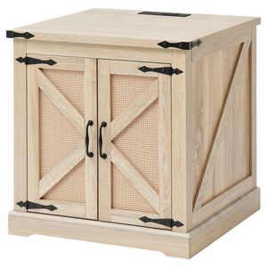 Modern Boho Style 24 Inch Farmhouse End <b>Table</b> Retro <b>Metal</b> PE Rattan Woven Wood Coffee <b>Table</b> <b>Folding</b> Storage End Coffee <b>Table</b> - Product Image 6